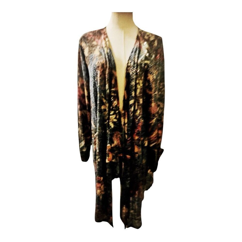 Emerald Black Floral Open Front Duster Kimono Size 1X NWOT